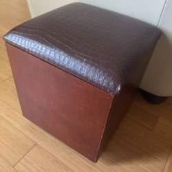 Leather Wooden Ottoman Chair-Brown