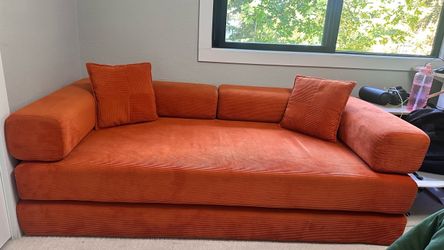 Orange Corduroy Oversized Sofa with Pillows