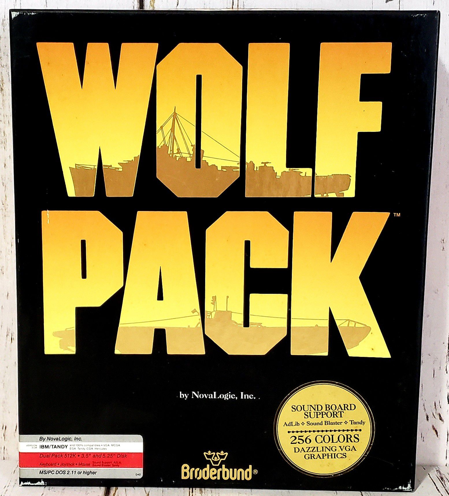 Wolf Pack PC Naval Simulation War Game Broderbund NovaLogic 1990 IBM/Tandy CIB