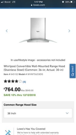 Glass 36 inch range hood