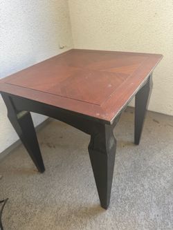 Wood End Table with Parquet Top
