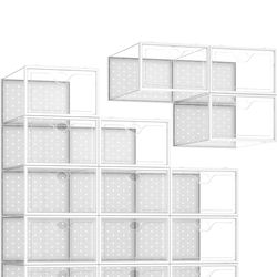 X-Large Shoe Storage Boxes Organizers Clear Plastic Stackable 12 Pack, Shoe Rack & Holder Substitute, Sneaker Containers, Toy Storage Organizer Bins f