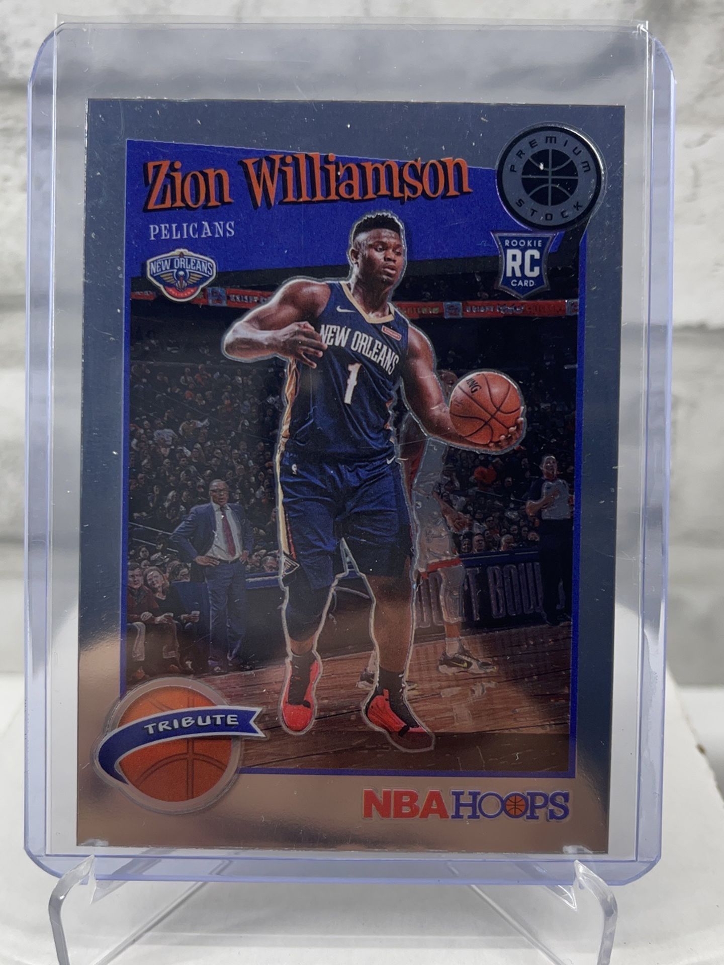 Zion Williamson 2019-20 NBA Hoops Premium Stock Base Tribute RC #296 Pelicans