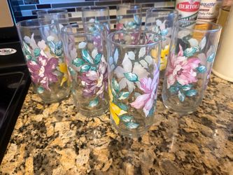 Floral Drinking Glasses Set of 8