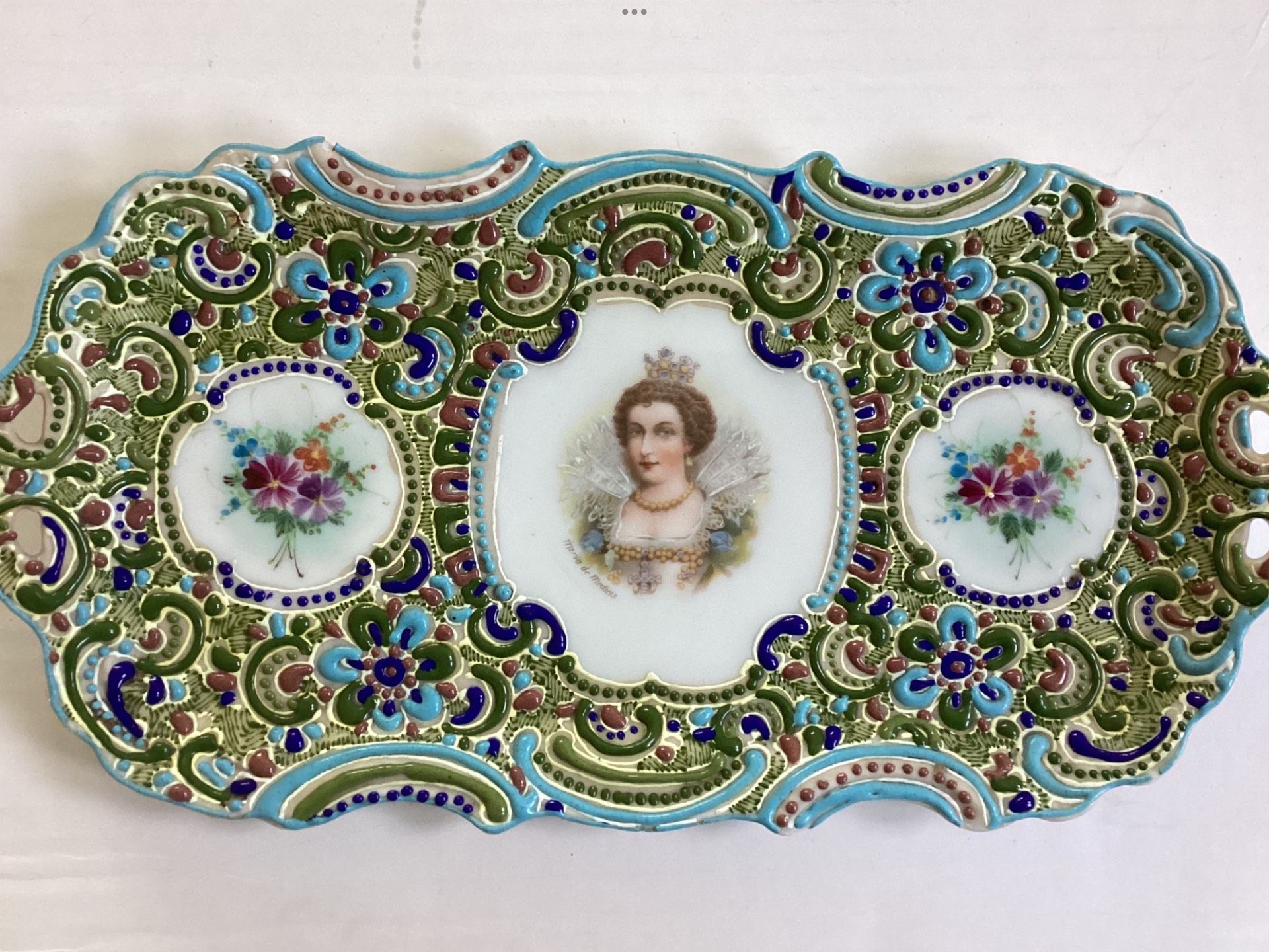 Antique Victorian Era Decorative Plate Maria de Medici Embossed Moriage Raised