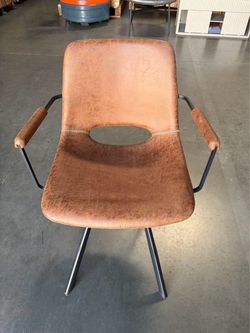 Modern Upholstered Dining Chair With Arms, Performance Fabric Seat, Wood Frame.  Brown