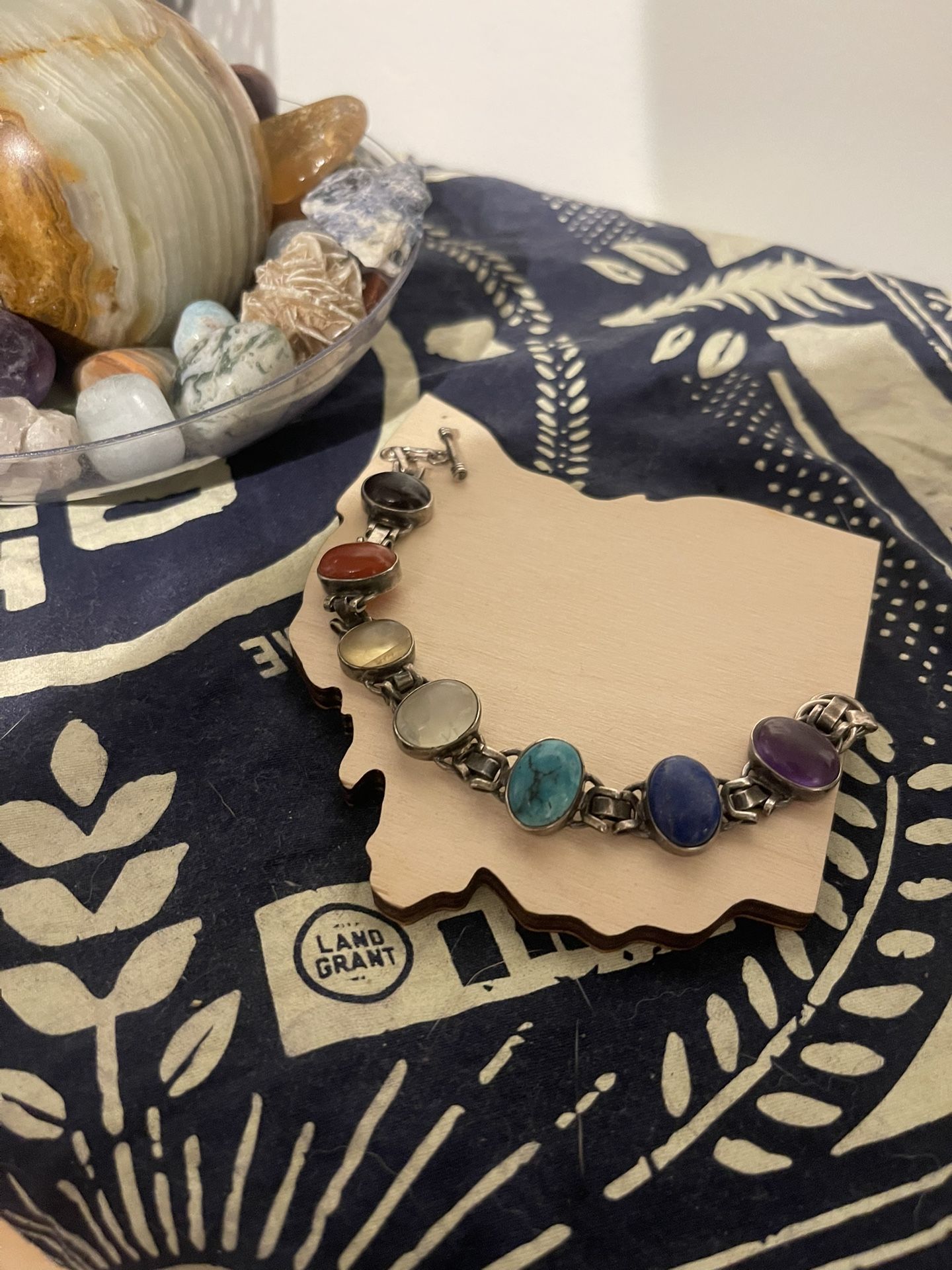 🌈 Natural Stone Chakra Bracelet – Sterling Silver Setting – $50 OBO