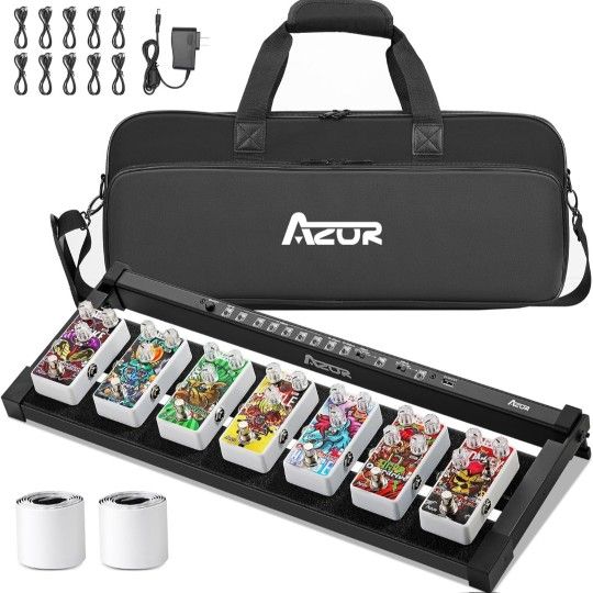 AZOR Guitar Pedal Board with Built-in Power Supply 9V/12V/18V, 20''x8''x1.5" Powered Pedalboard Aluminium Alloy Portable Folding Guitars Effect Pedalb