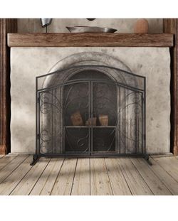 Single Panel Fireplace Screen with Doors