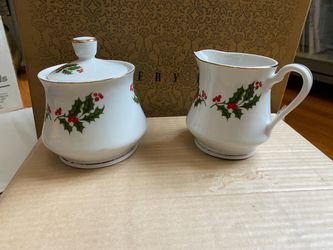 Christmas China sugar bowl and creamer set