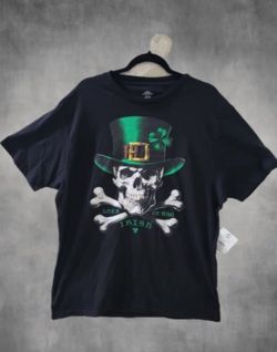 St Patricks Day Irish Clover Leprechaun Shamrock Skull T Shirt XL