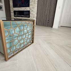 Glass Coffee Table With Two Velvet Ottoman With Wheels