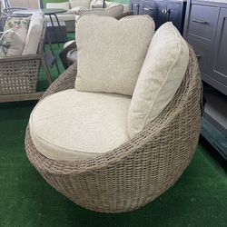 Beige Outdoor 360-degree Swivel Lounge Chair w/ Cushion (Set of 2)