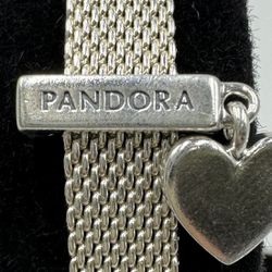 Pandora Silver Reflections Mesh Bracelet With Four Charms 