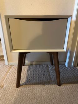 2 Mid-Century Modern Nightstands with Cream Finish & Walnut Legs