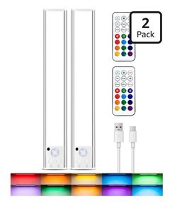 Under Cabinet Lighting, 96-LED RGB Under Counter Lights for Kitchen, 2 Pack Motion Sensor Light Indoor, 2200mAh Battery, Remote Dimming & Timer, Recha