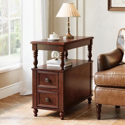 Solid Wood End Table Side Table with 2 Drawers