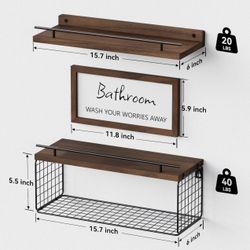 Bathroom Floating Shelves With Wire Storage And Matching Bathroom Decor
