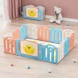 16 Panel - 63" x 63" Foldable Baby / Toddler / Kids Playpen / Fence w/ Door & Mat [Pastel Colors]  [NEW IN BOX]  **Retails for $169