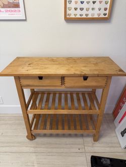Ikea Forhoja Kitchen Cart Light Wood w drawers and 2 wheels