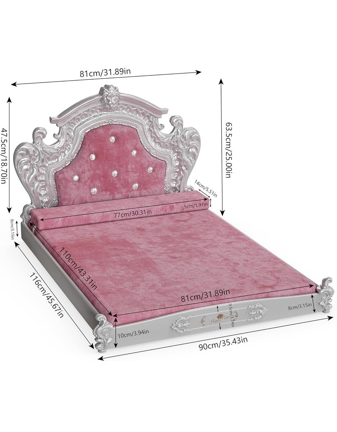 Large Dog Sofa Bed: Extra Large Indoor Luxurious Orthopedic Doggy Couch Bed with Crystal Decoration Headboard