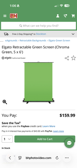 Elgato Retractable Green Screen (Chroma Green, 5 x 6')