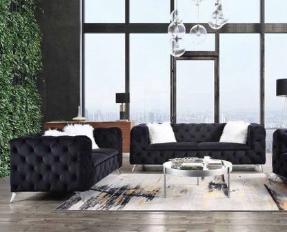 Brand New Black Velvet Sofa and Love Seat