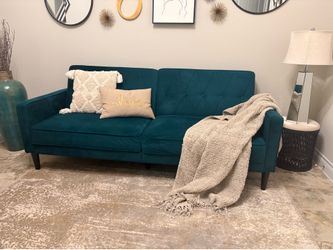 Velvet Turquoise Convertible Sofa 79.5” wide