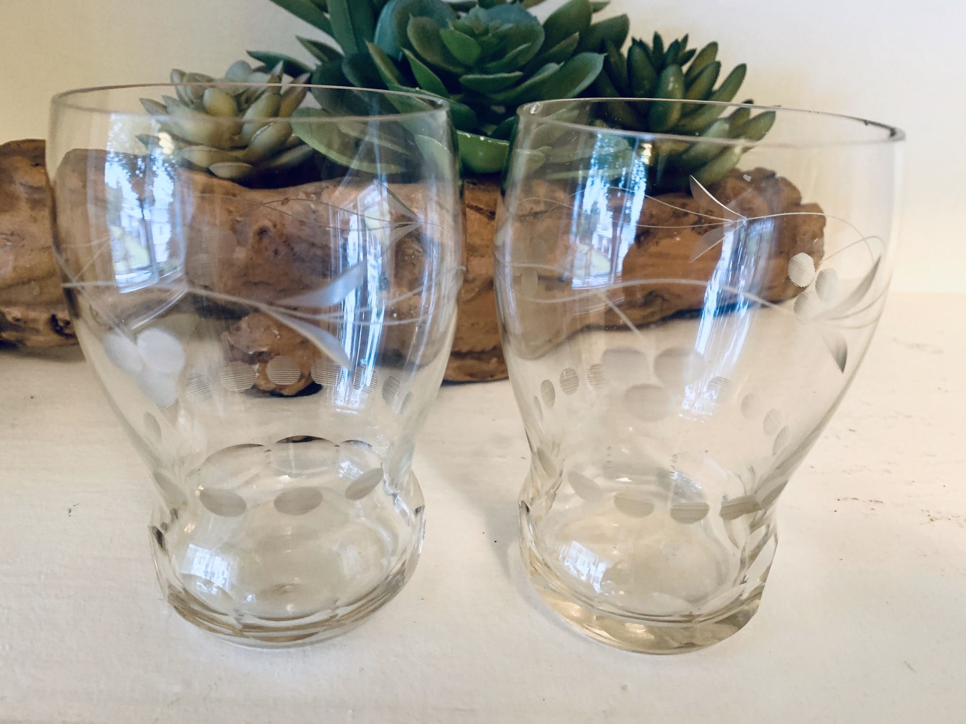 Set of 2 vintage crystal juice glasses-4” tall