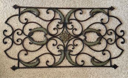 Vintage Outdoor/ Indoor Large Patina Metal Accent Wall Art Decor | Floral | 58" × 26"