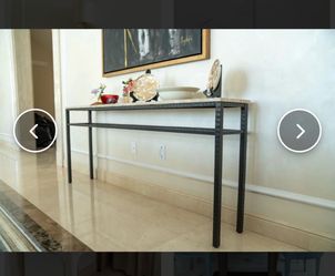 Slim Metal & Stone-Top Console Table