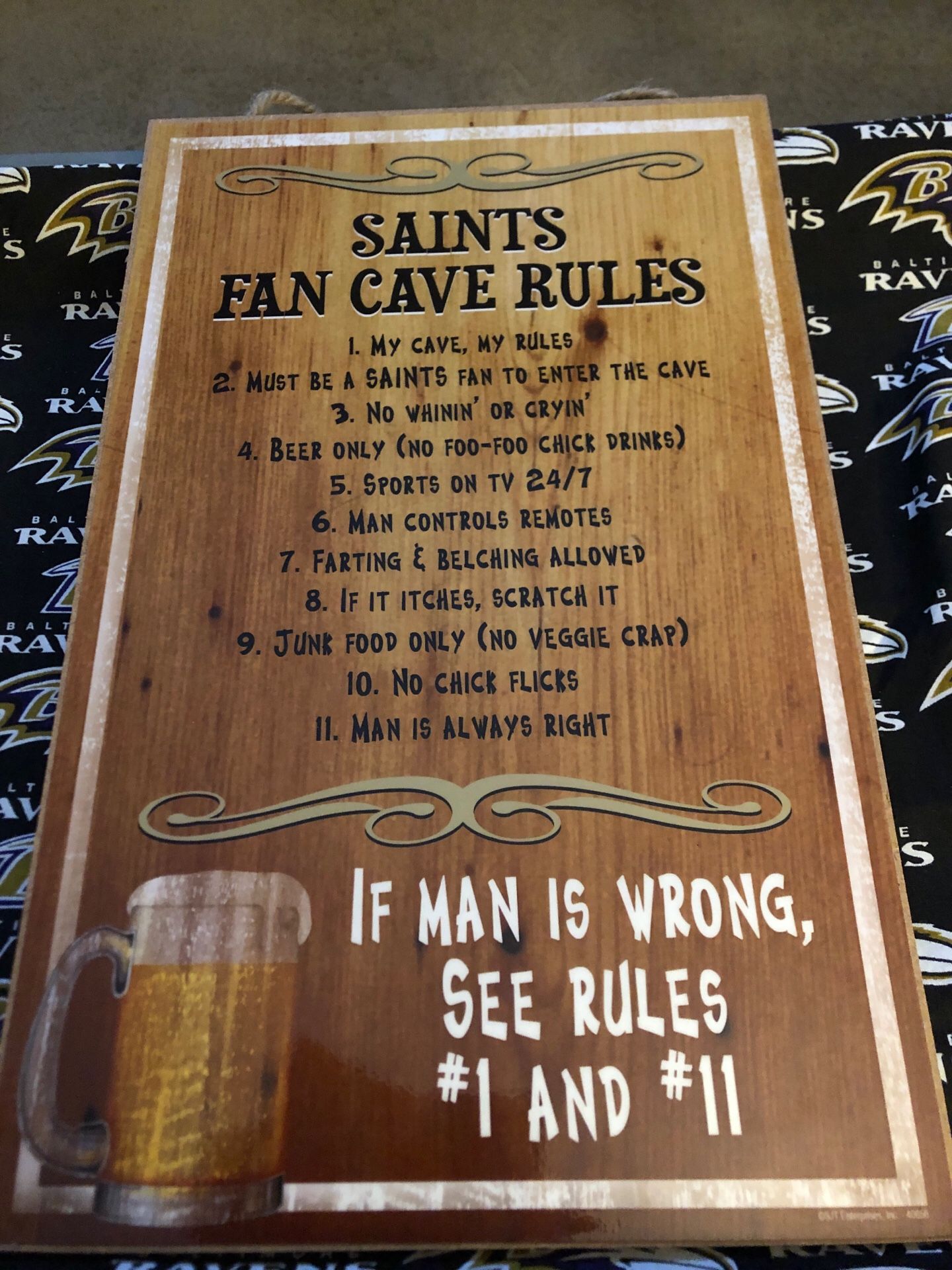 New NFL New Orleans Saints Fan Cave Rules Plaque - NWT