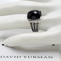 David Yurman Sterling Silver With Black Onyx And Diamonds Wheaton Ring Sz 6.5 