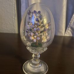 Decorations Glass Egg Violet Flowers 