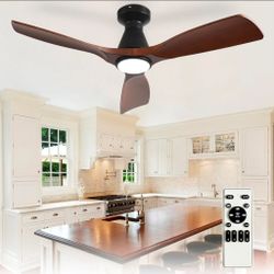 42-Inch Ceiling Fans with Lights: Walnut 3 Blade Flush Mount Low Profile Ceiling Fan for Bedroom - Dimmable Indoor Outdoor Fan with Remote Control Ult