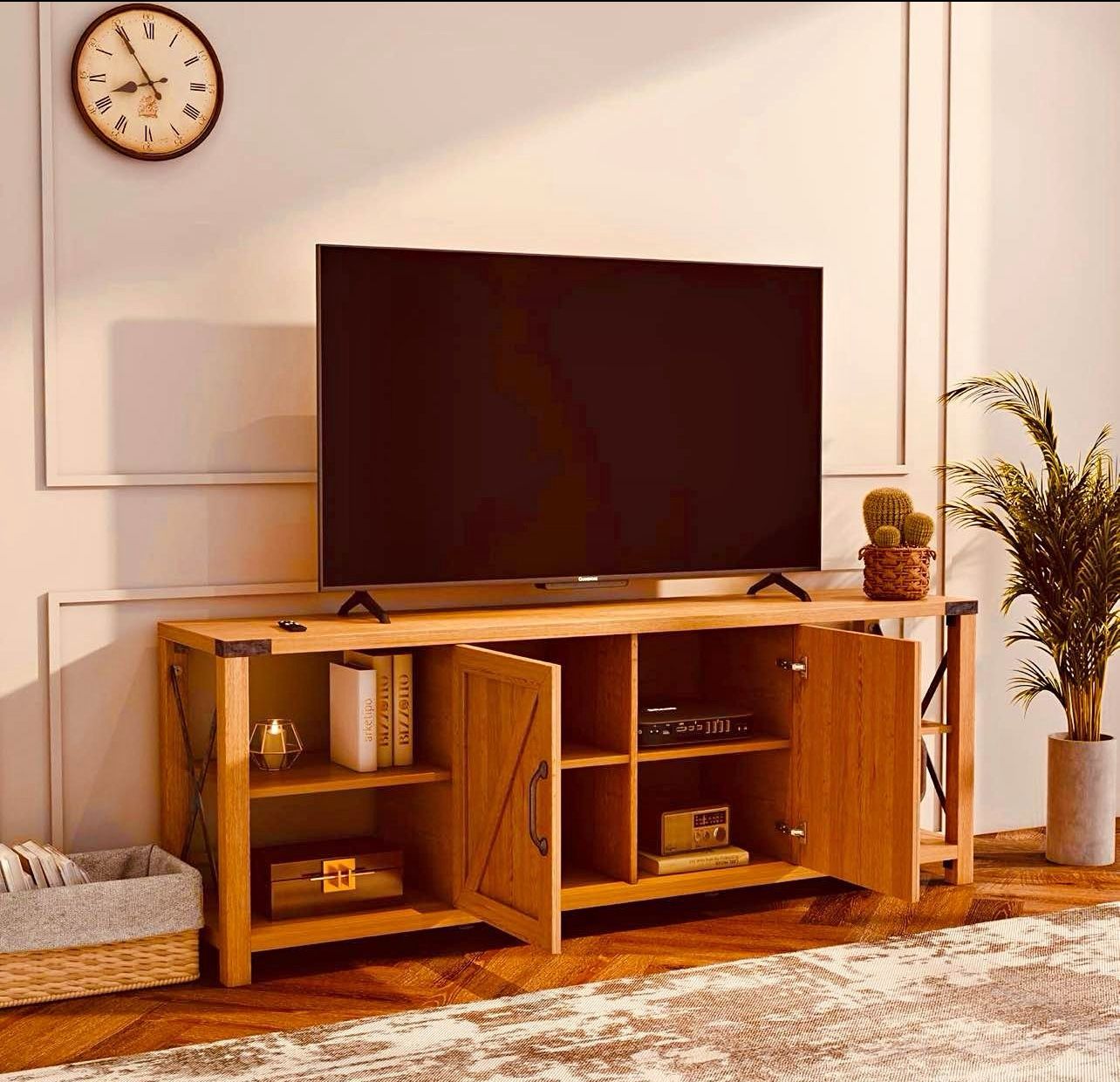 TV Stand for 65 Inch TV, 60 Inch Entertainment Center with Storage, Farmhouse TV Console Table with