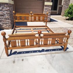 King Solid Wood Bed Frame w/ Headboard, Footboard & Box Springs