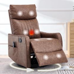 Swivel Rocker Recliner, Glider Rocker Recliner Chair for Nursery, Manual Reclining Chair with Heated Massage, Small Spaces, Living Room, Faux Leather 