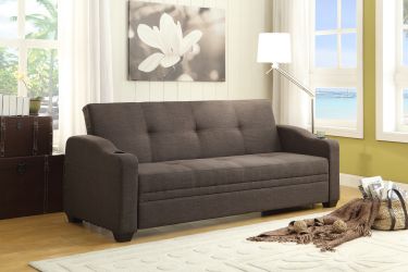 BROWN FABRIC SOFA BED