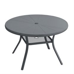 Vicllax Outdoor Round Dining Table, Patio Aluminum Tabletop with Storage Shelf