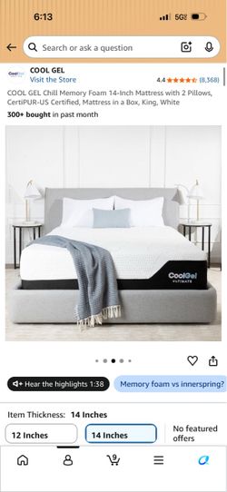 Cool Gel Chill Memory Foam Mattress King 14-Inch