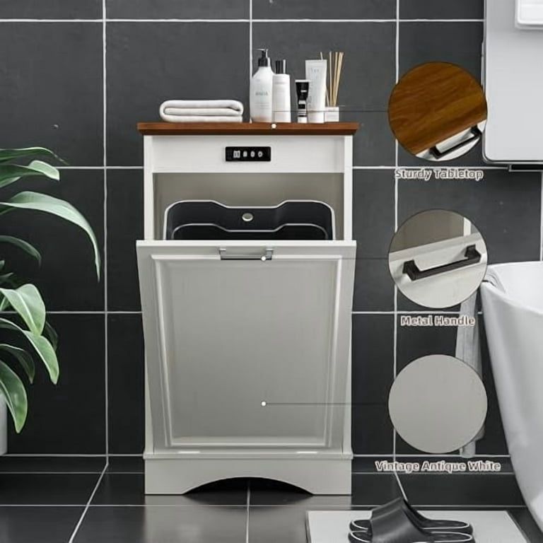 13 Gallons Tilt Out Trash Cabinet Free Standing Kitchen Trash Bin Cabinet Recycling Garbage Cabinet with Deodorizing Function Pet Proof Trash Can Hold