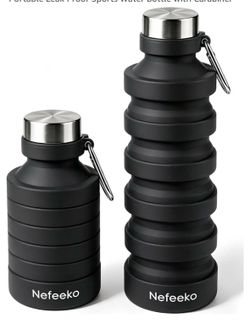 Nefeeko Collapsible Water Bottle, 18oz. Reuseable BPA Free Silicone Foldable Portable Leak Proof Sports Water Bottle with Carabiner for Travel Gym Cam