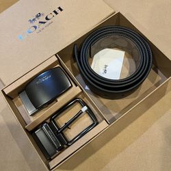 New Coach Men's Belt Gift Set (Reversible + 2 Buckles)