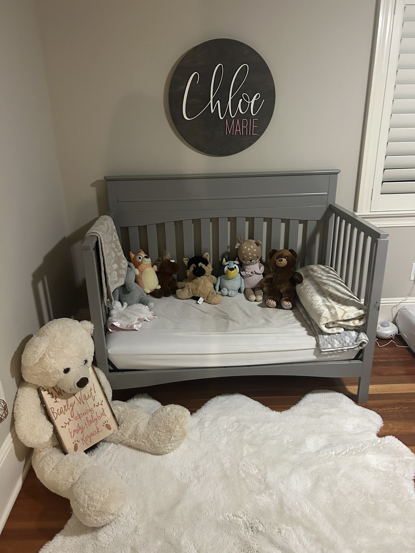 Grey Baby Crib With Mattress