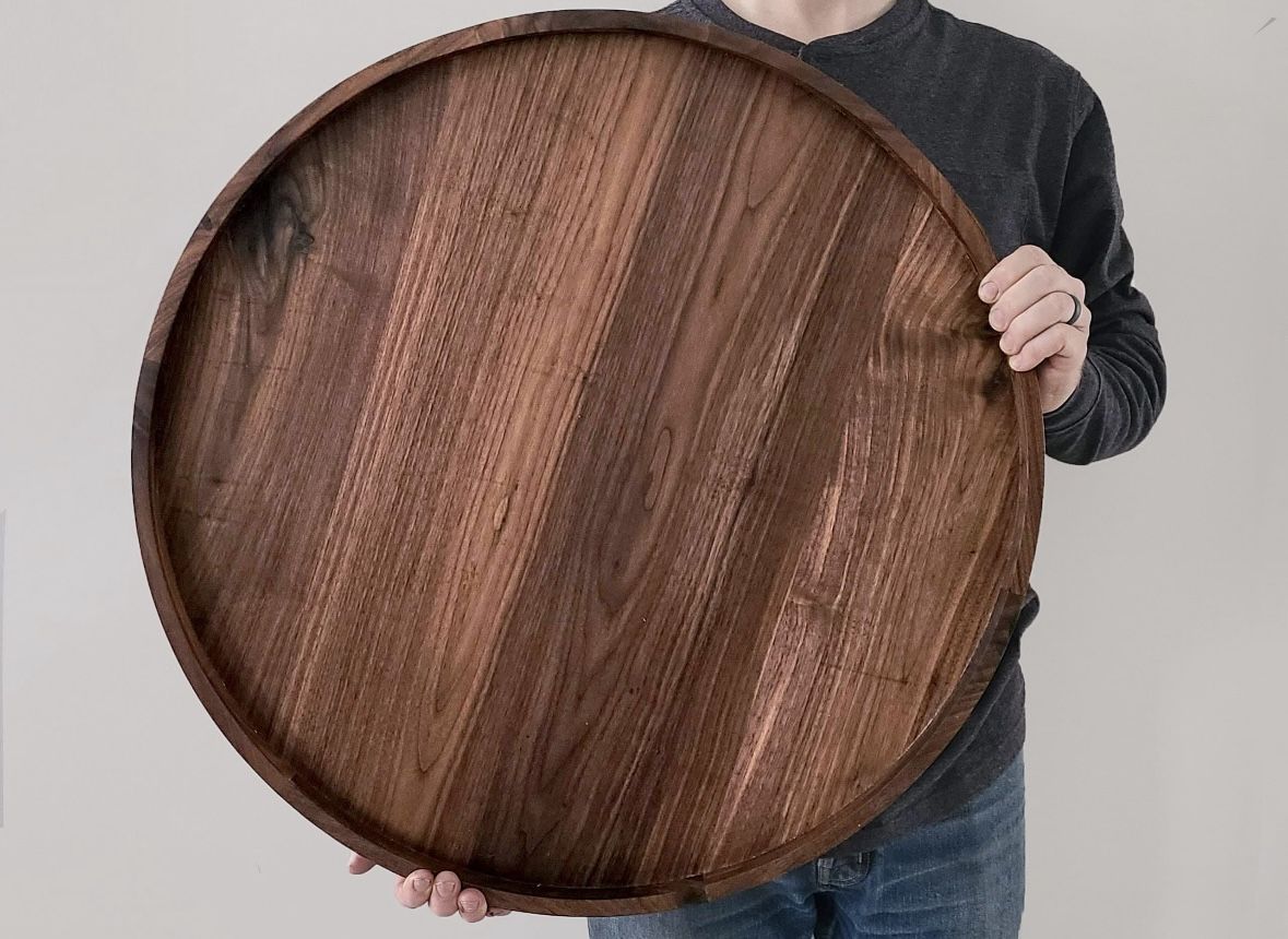 Round Walnut Wood Tray 24-inch / Etsy Farmhill Woodshop Starseller