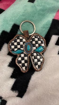 Genuine, leather and cowhide keychain