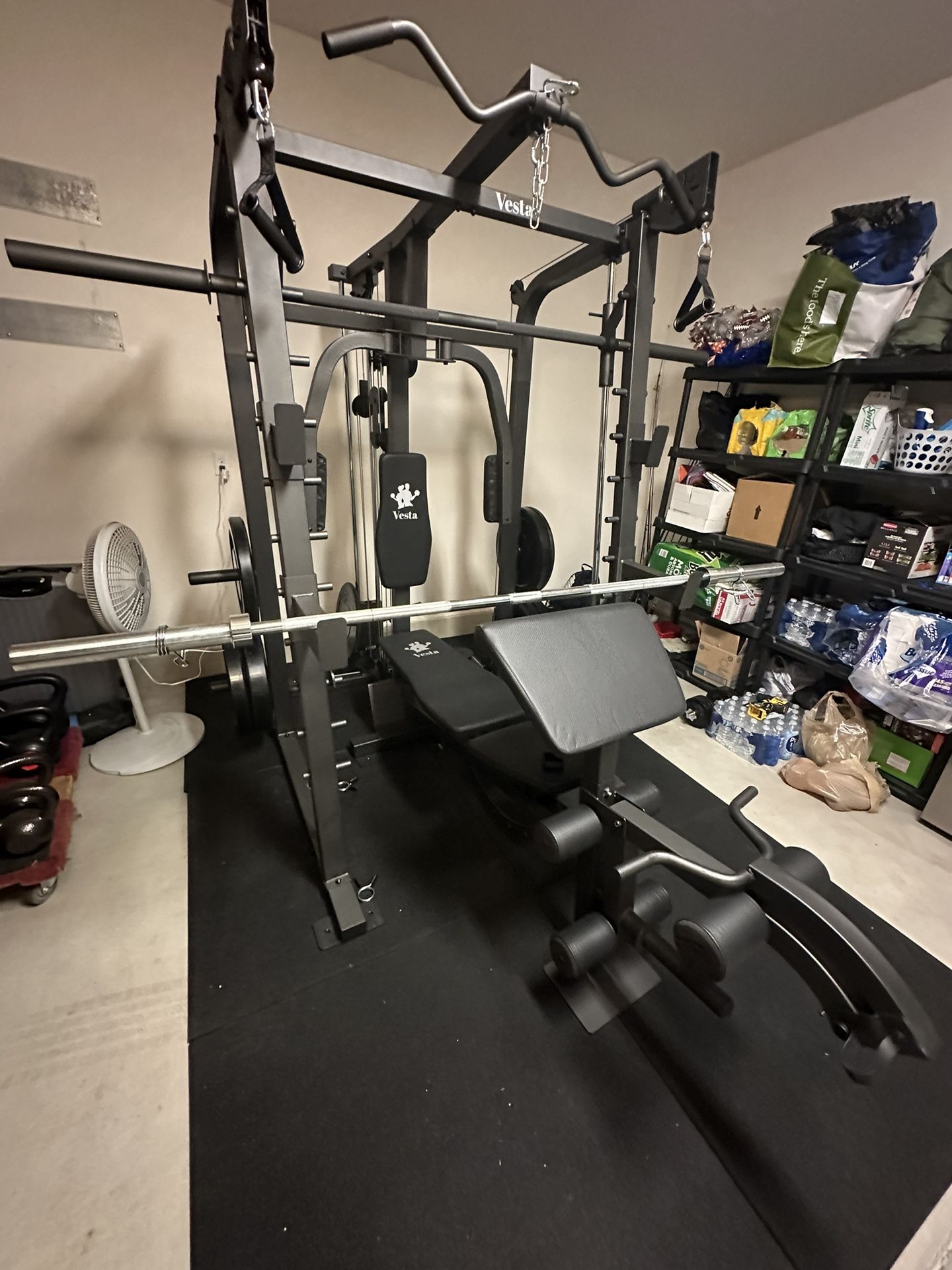 Vesta Fitness Smith Machine 2001 w/Bench Attachment | 230lb Bumpers Weights | 7ft Olympic Bar | Fitness | Gym Equipment | FREE DELIVERY 🚚