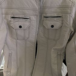 White Faux Leather Hooded Jacket 