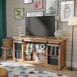 TV Stand and Entertainment Center for TVs up to 65 Inch, with Sliding Barn Doors and Storage Cabinets, Console Table and Media Furniture for Living Ro